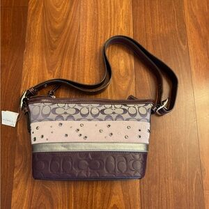 Coach Factory Purple Leather and Suede Shoulder Handbag